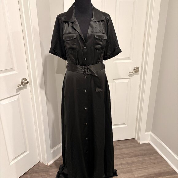 STAUD Millie Satin Belted Maxi Shirtdress NWT - Picture 1 of 8